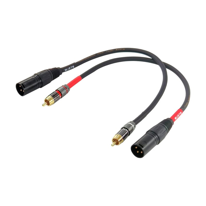 كابل RCA إلى XLR، كابل ذكر XLR إلى ذكر RCA، كابل ذكر RCA إلى ذكر XLR للصوت عالي الدقة، موصلات نحاسية خالية من الأكسجين مضفرة 4N OFC 20AWG محمية بزوج مجدول، عبوة من قطعتين (1 قدم) - Image 1