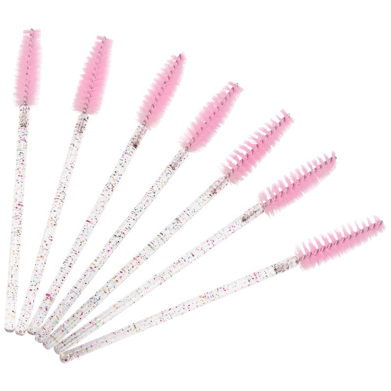 BTYMS 100 Pieces Crystal Eyelash Mascara Brushes Spoolie Brush Lash Wands Applicator Disposable Eyebrow - Light Pink - Image 3