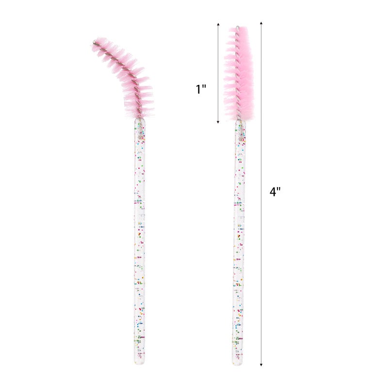 BTYMS 100 Pieces Crystal Eyelash Mascara Brushes Spoolie Brush Lash Wands Applicator Disposable Eyebrow - Light Pink - Image 2