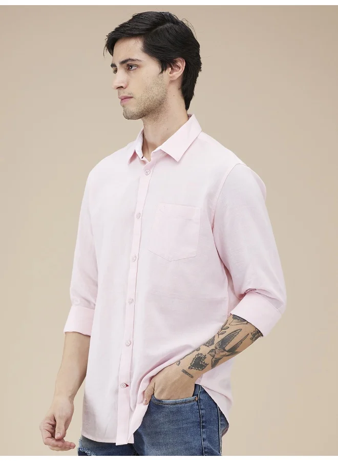 بيينغ هيومان Mens Pink Collared Long Sleeve Shirt