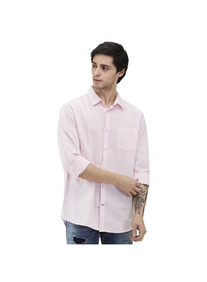 Being Human Mens Pink Collared Long Sleeve Shirt