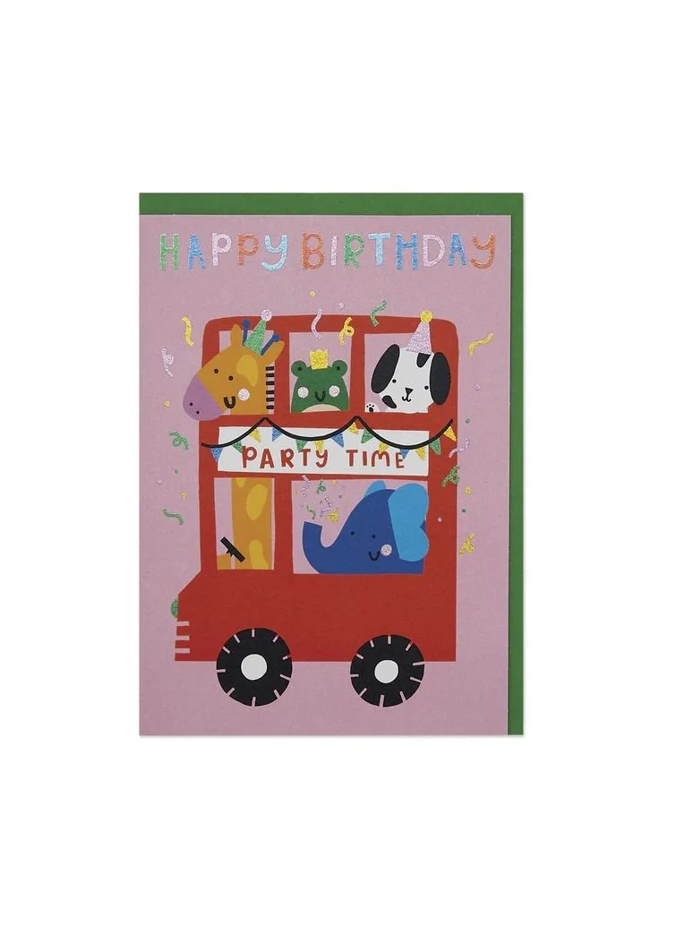 راسبيري بلوسوم Fun time animal party bus children's Birthday Greeting Card