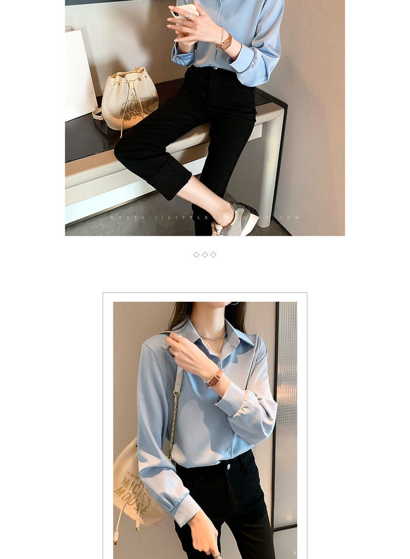 Shougu New Temperament Solid Color Shirt Women's Long Sleeved Shirt  - Image 4