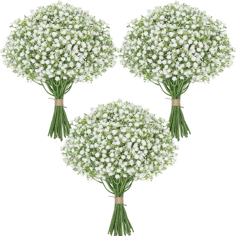 Serwalin  Babys Breath Artificial Flowers Faux Baby Breath Flowers Artificial Bulk Fake White Gypsophila Bouquet Real Touch Flowers for Wedding Floral Arrangement Party Home Decor