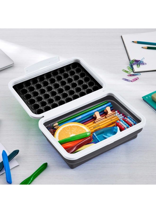 LockerMate by Bostitch Pencil Case, Flexi Storage Box with Pop-It Fidget Top Lid, Sensory Popper, for School Supplies, Pencils, Pens, Markers, Collapsible, Black/White - Image 2