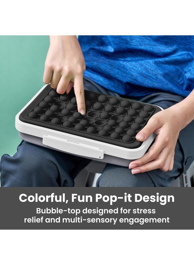 LockerMate by Bostitch Pencil Case, Flexi Storage Box with Pop-It Fidget Top Lid, Sensory Popper, for School Supplies, Pencils, Pens, Markers, Collapsible, Black/White - Image 5