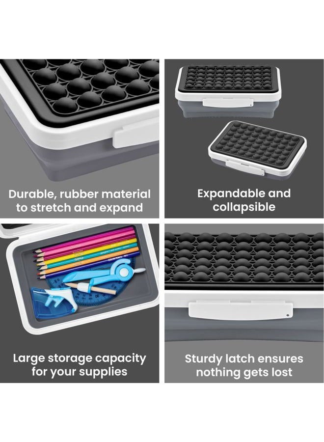 LockerMate by Bostitch Pencil Case, Flexi Storage Box with Pop-It Fidget Top Lid, Sensory Popper, for School Supplies, Pencils, Pens, Markers, Collapsible, Black/White - Image 4