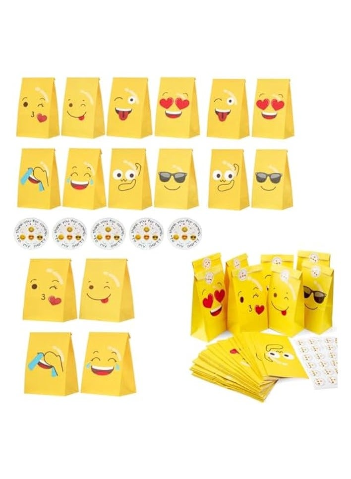 Green Tiger Expression Paper Bag, 24 Pcs Candy Bags with 24 Stickers, Smiley Gift Paper Bags Grocery Bags Craft Paper Bags Lunch Flat Bottom Bags Favor Bag for Birth Party Supplies - Image 1