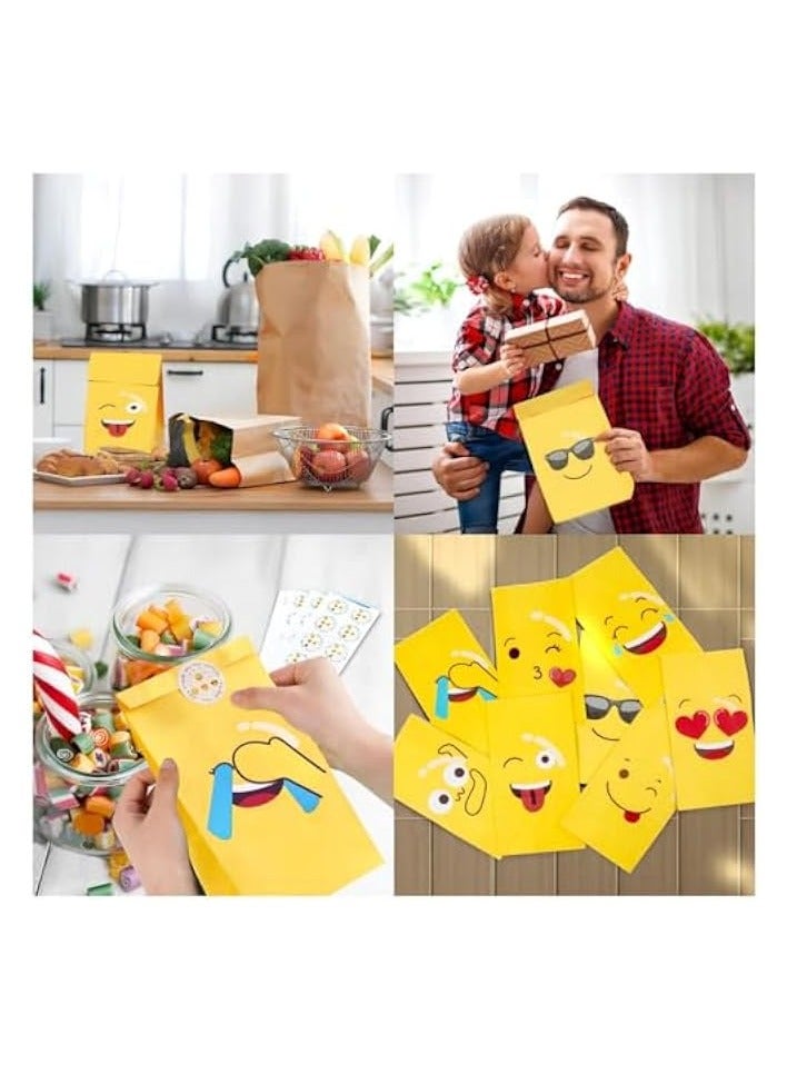 Green Tiger Expression Paper Bag, 24 Pcs Candy Bags with 24 Stickers, Smiley Gift Paper Bags Grocery Bags Craft Paper Bags Lunch Flat Bottom Bags Favor Bag for Birth Party Supplies - Image 2