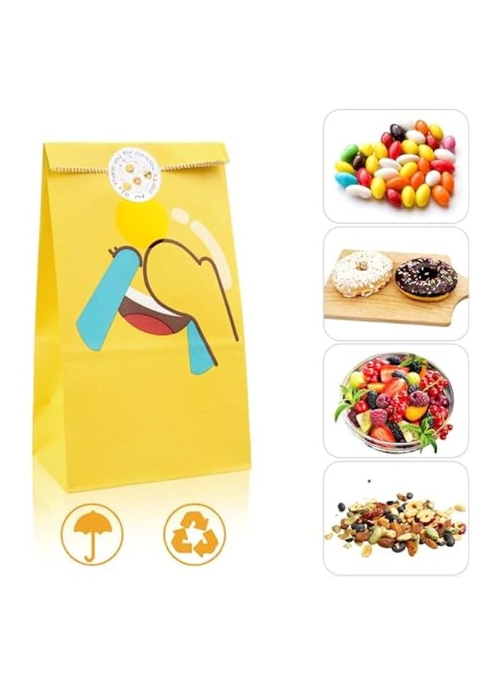 Green Tiger Expression Paper Bag, 24 Pcs Candy Bags with 24 Stickers, Smiley Gift Paper Bags Grocery Bags Craft Paper Bags Lunch Flat Bottom Bags Favor Bag for Birth Party Supplies - Image 3