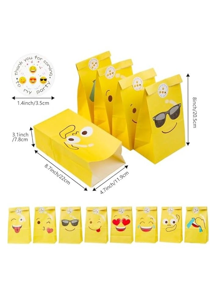 Green Tiger Expression Paper Bag, 24 Pcs Candy Bags with 24 Stickers, Smiley Gift Paper Bags Grocery Bags Craft Paper Bags Lunch Flat Bottom Bags Favor Bag for Birth Party Supplies - Image 4