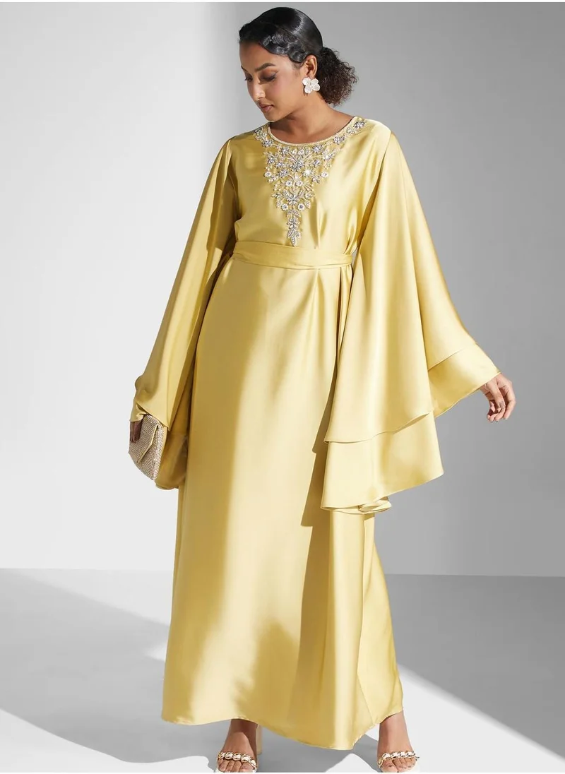 Yaser albik Embroidered Tiered Dress