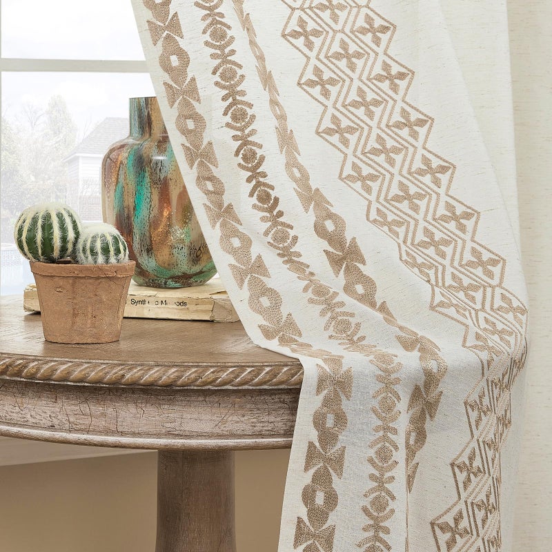 FOLKSIDE Cream Curtains 108 Inches Long for Living Room Bedroom Curtains 2 Panels set Grommet Semi Sheer Flax Linen Drapes for High Ceiling to Floor Length Sliding Glass Doors, 52x108 Inch Length, Taupe - Image 4
