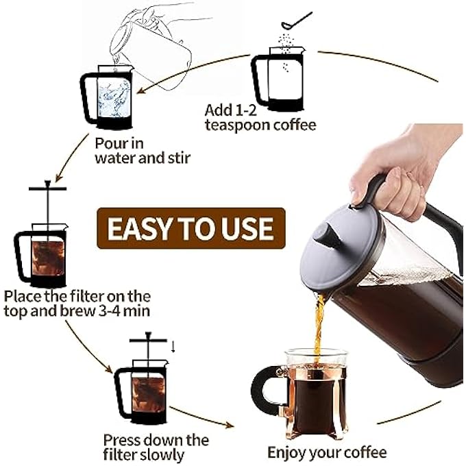 NALACAL French Press Coffee Maker 34Oz Borosilicate Glass French Press With 4 Filters Heat Resistant French Press Coffee Brewing French Press Portable Glass Coffee Press For Camping Travel Gifts - Image 3