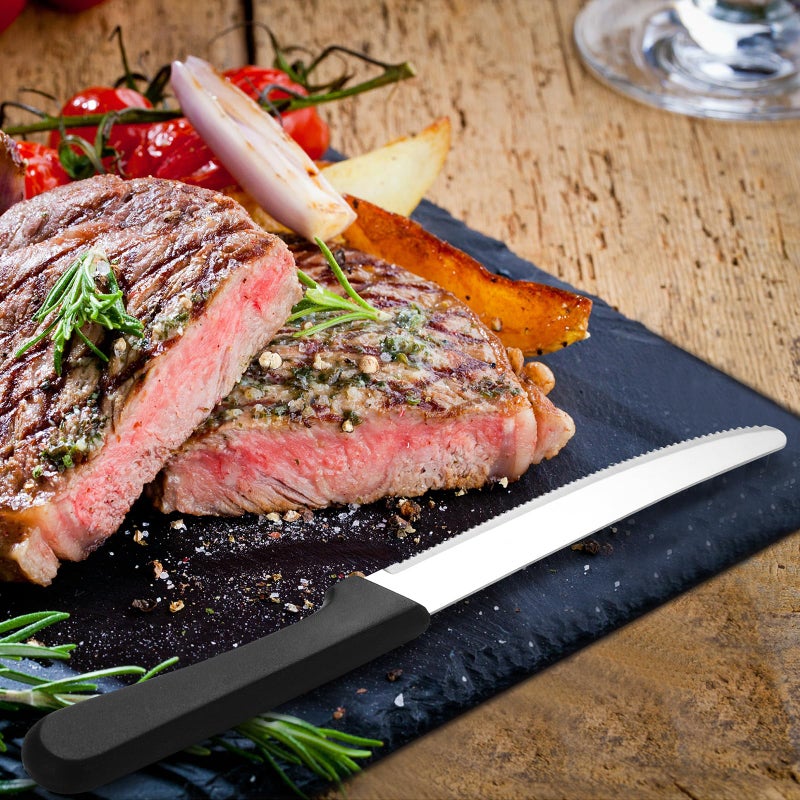 Zhehao 200 Pcs Steak Knives 8.39 Inches Stainless Steel Serrated Blade Steak Knives Set with Round Tip Plastic Handle for Restaurant Kitchen, 4.72 Inch Blade - Image 5