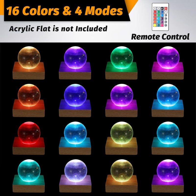 Riakrum Square Wooden Led Display Base Wood Lighted Display Lamp Base Stand with Remote Control for Home 3D Laser Art Crystal Glass Resin 6 Pieces - Image 3