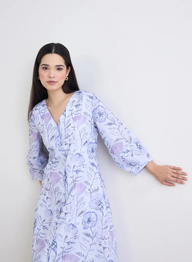 Styli Styli Floral Print Buttoned A-Line Midi Dress