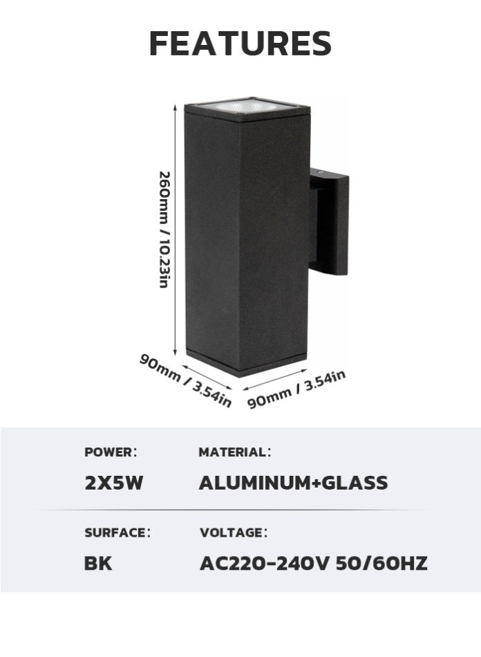 Vmax Modern Outdoor LED Wall Light 2x5W Up Down Lamp IP65 Waterproof Aluminum Wall Sconce 3000K Warm White COB LED Exterior Indoor Wall Mount Light AC220-240V - Image 3