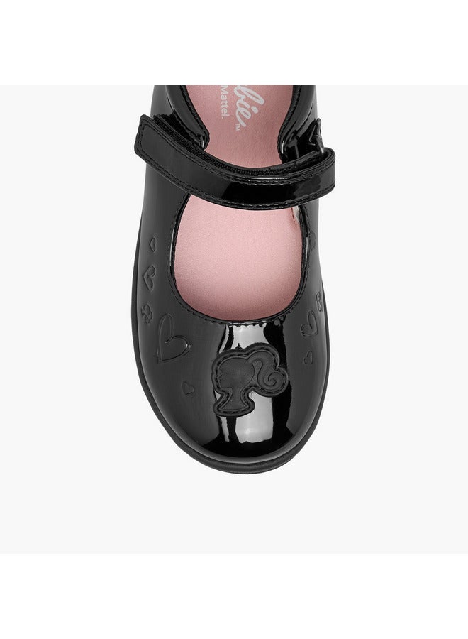 Barbie Girls Embossed Mary Jane School Shoes with Hook and Loop Closure - Image 4