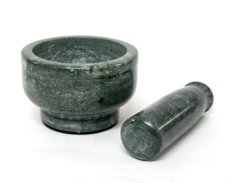 KLEO 4" Diameter Natural Stone Mortar & Pestle Set as Spice Mill, Potato Masher - Okhli & Musal (Deep Green)… - Image 1