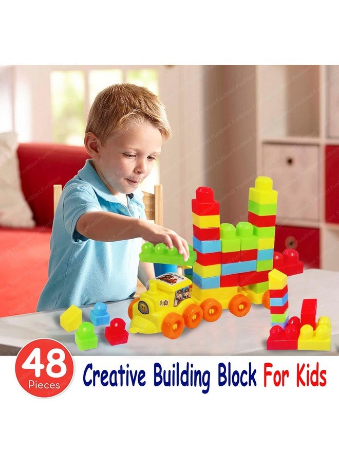 FunBlast FunBlast Train Engine Building Blocks for Kids - DIY Plastic Building Blocks for Kids Puzzle Games for Kids, Toys for Children Educational & Learning Toy for Kids, Girls & Boys (48 Pcs-Multicolor)  - Image 4