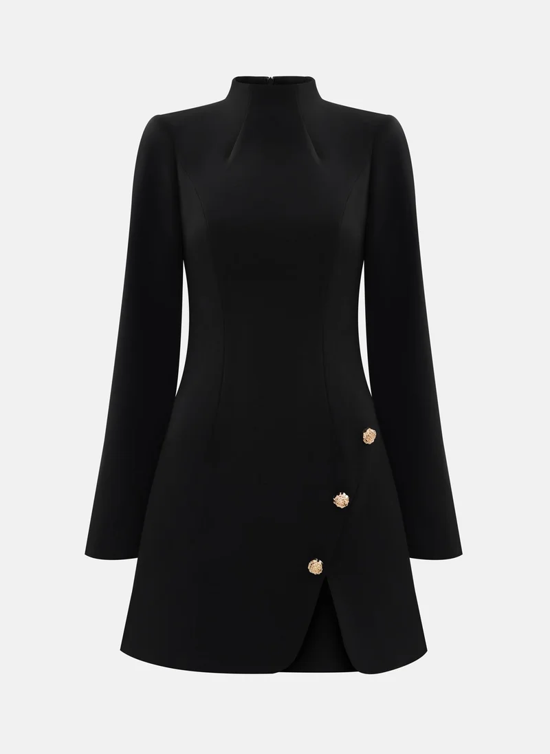 Lichi Mini dress with a slit on the skirt and accent buttons