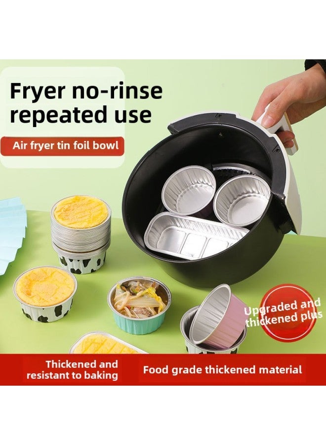 Food Grade Thickened Tin Paper Box Pudding Cup Disposable Commercial High Temperature Resistant Air Fryer Special Aluminum Foil Cup Wholesale-Specifications:Round Pudding Cups, 10 Pieces In Mixed Colors (cow Gold, Blue, Pink), Including Lid - Image 2