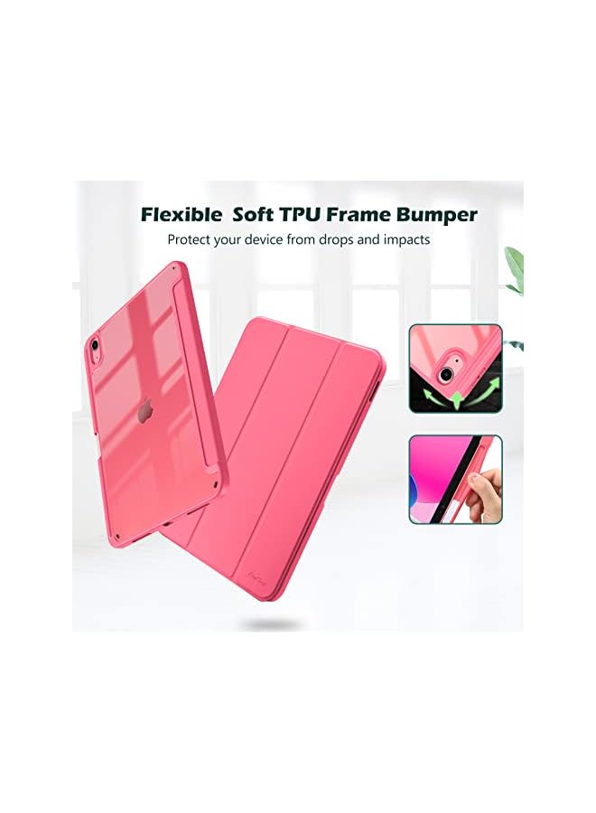 Procases For Ipad 10Th Gen Case With Pencil Holder 2022 Ipad 10.9 Inch Case, Clear Transparent Back Shell Trifold Protective Cases Shockproof Cover For 2022 Ipad 10Th Gen A2696 A2757 A2777 -Pink - Image 2