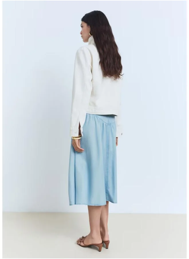 مانجو Soft Denim Midi-Skirt With Gathered Detail