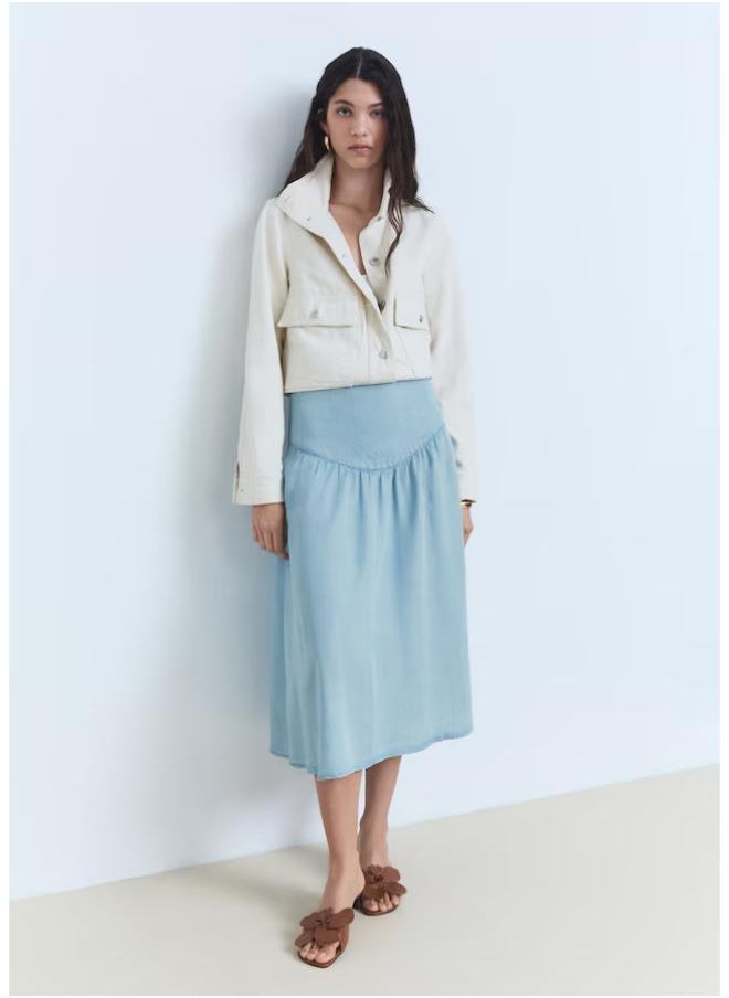 MANGO Soft Denim Midi-Skirt With Gathered Detail  - Image 5