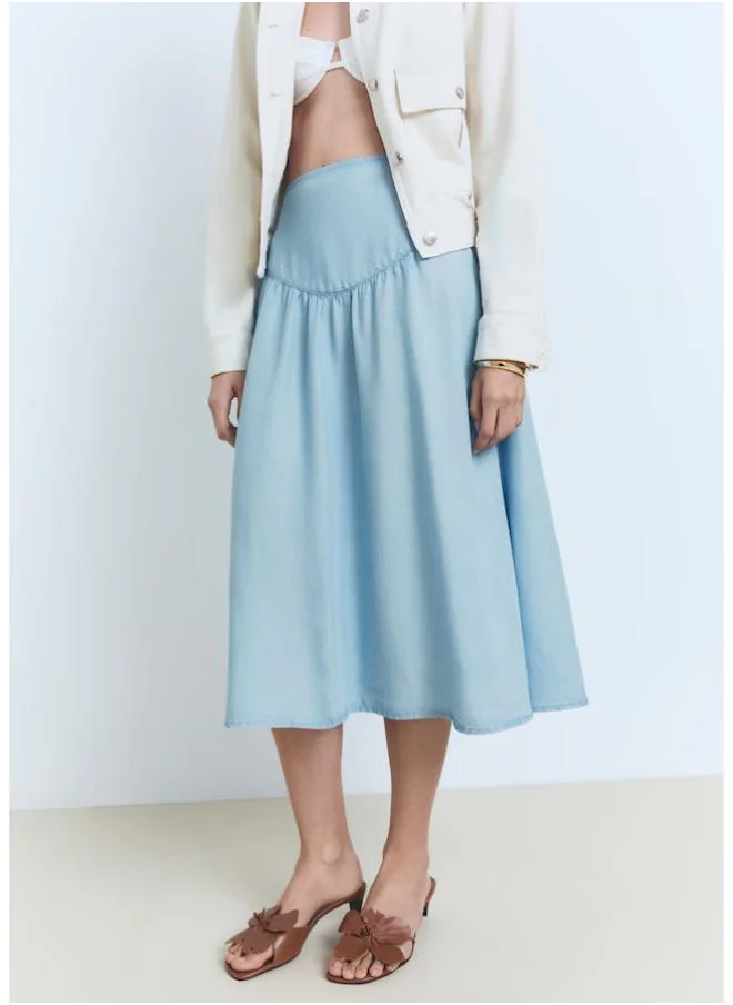 مانجو Soft Denim Midi-Skirt With Gathered Detail