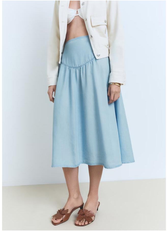 MANGO Soft Denim Midi-Skirt With Gathered Detail  - Image 1