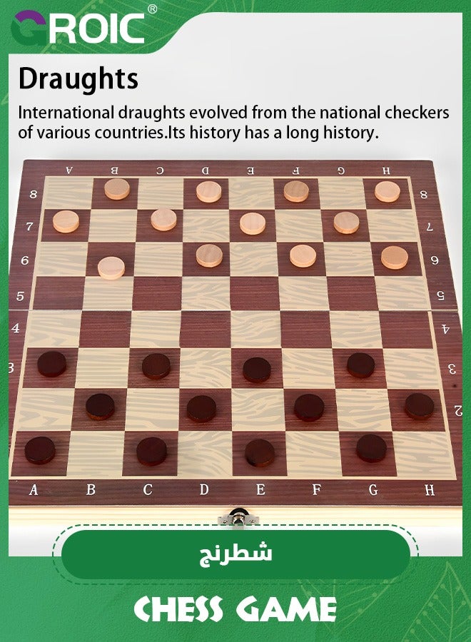 GROIC 3 in 1 Chess Set,Travel Chess, Checkers and Backgammon Set,Folding Chess Board,wood Chess Checkers Backgammon Sets,Portable Educational Learning Toys - Image 3