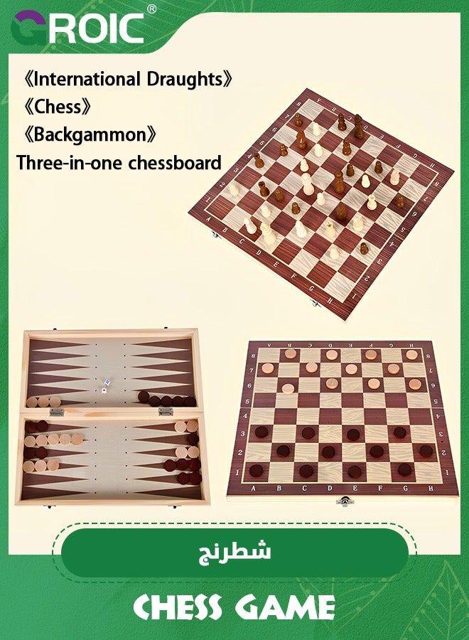GROIC 3 in 1 Chess Set,Travel Chess, Checkers and Backgammon Set,Folding Chess Board,wood Chess Checkers Backgammon Sets,Portable Educational Learning Toys - Image 2