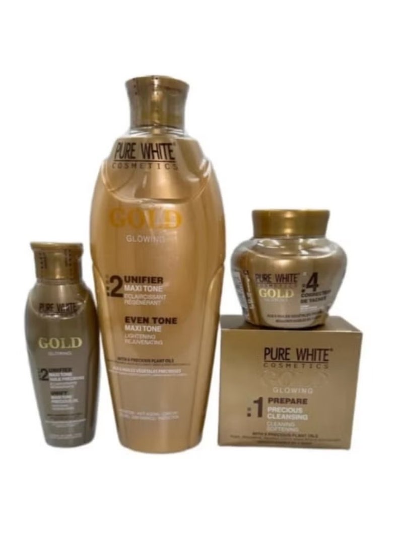 بيور وايت كوزماتيكس مجموعة جولد جلووينج تفتيح البشرة 4 قطع