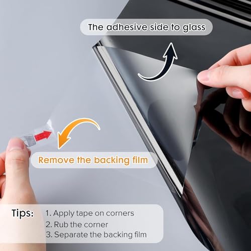 WISDOM One Way Mirror Window Film Daytime Privacy, Sun Blocking Heat Control Anti UV Reflective Film Static Cling Window Tint for Home Office Living Room (35% Black Film, 20" x 100) - Image 5