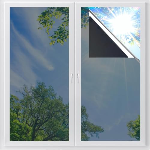 WISDOM One Way Mirror Window Film Daytime Privacy, Sun Blocking Heat Control Anti UV Reflective Film Static Cling Window Tint for Home Office Living Room (35% Black Film, 20" x 100) - Image 1