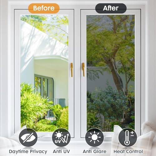 WISDOM One Way Mirror Window Film Daytime Privacy, Sun Blocking Heat Control Anti UV Reflective Film Static Cling Window Tint for Home Office Living Room (35% Black Film, 20" x 100) - Image 2