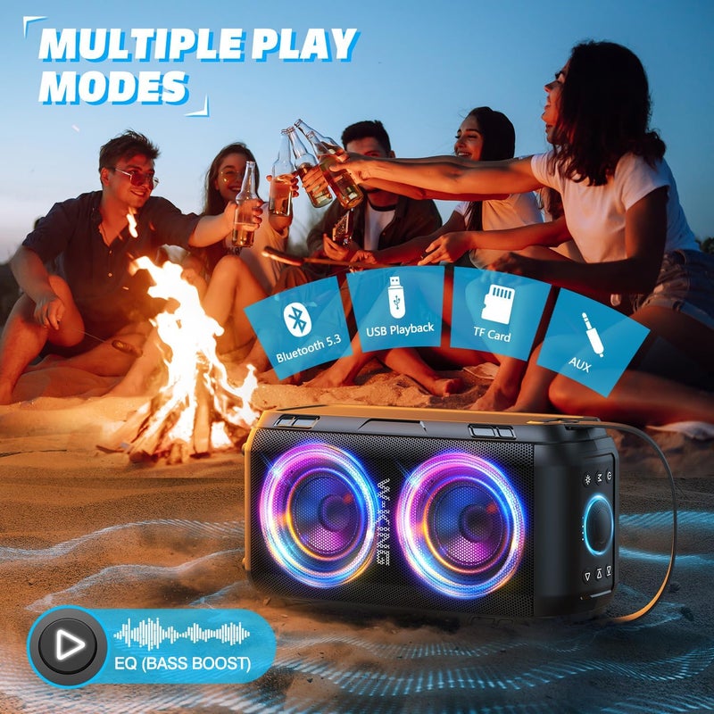 W-KING 80W Portable Party Boom Box Outdoor Wireless Bluetooth Speaker Loud Big Large with 2 Full-Range Drivers-Super Bass with Lights, IPX5, Huge 105dB Sound, 24H, U-Disk, TF, AUX, EQ - Image 5