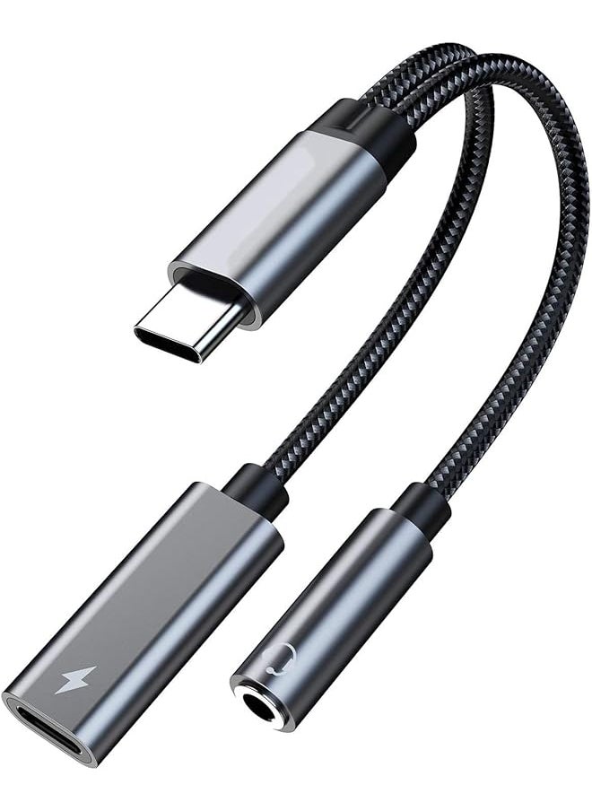 إيروريكس محول شاحن وسماعة رأس USB C إلى 3.5 مم 2 في 1 منفذ شحن USB C PD 3.0 إلى مقبس صوت Aux وكابل دونجل شحن سريع متوافق مع Samsung S21 S20 S20+ Ultra Google Pixel 4 3 Xl  - Image 1