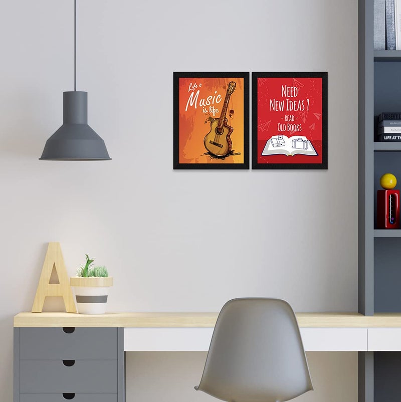 ArtX Paper Motivational Quotes Life Is Music & Read Old Books Framed Wall Art Painting, Multicolor, Abstract, 10 X 13 inches each, 20 X 13 inches combined, Set of 2 - Image 3