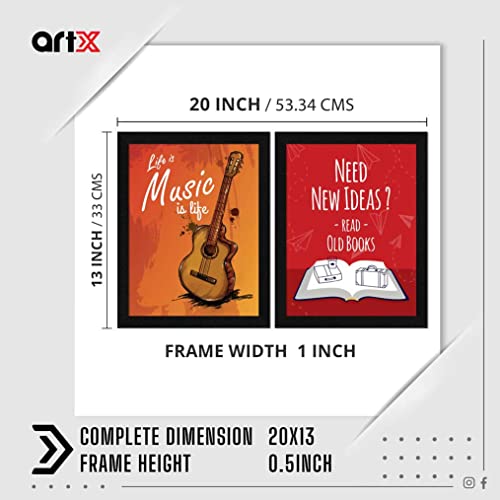 ArtX Paper Motivational Quotes Life Is Music & Read Old Books Framed Wall Art Painting, Multicolor, Abstract, 10 X 13 inches each, 20 X 13 inches combined, Set of 2 - Image 2