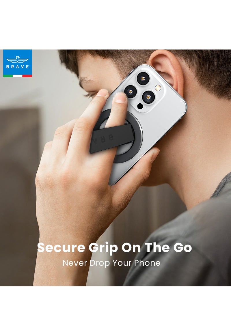 Brave Magsafe Magnetic Holder & Grip for iPhone & Samsung - Removable Magnetic Base & Desk Stand, Compatible with iPhone Air, iPhone 17, 17 Pro, 17 Pro Max, 16, 15, 14, 13, 12, Samsung Galaxy S25, S25 Ultra, S24, S23, S22 and all iOS and Android Devices - Strong Magnetic Grip, Portable Phone & Tablet Stand, Universal Magnetic Base (Black) - Image 2