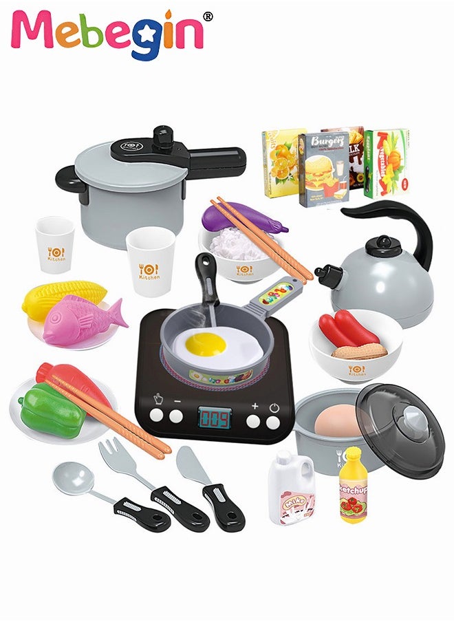 MEBEGIN Fun Kitchen Pretend Play Toy, Simulation Induction Cooker Toy with Light and Sound, Cooking Playset with Rich Accessories, Creative Play House Toys, Ideal Gift for Kids Aged 3+  - Image 1