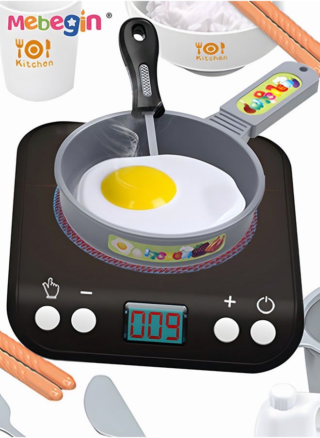 MEBEGIN Fun Kitchen Pretend Play Toy, Simulation Induction Cooker Toy with Light and Sound, Cooking Playset with Rich Accessories, Creative Play House Toys, Ideal Gift for Kids Aged 3+  - Image 4