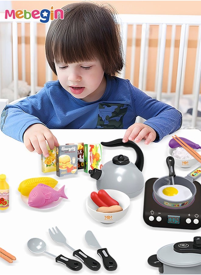 MEBEGIN Fun Kitchen Pretend Play Toy, Simulation Induction Cooker Toy with Light and Sound, Cooking Playset with Rich Accessories, Creative Play House Toys, Ideal Gift for Kids Aged 3+  - Image 2