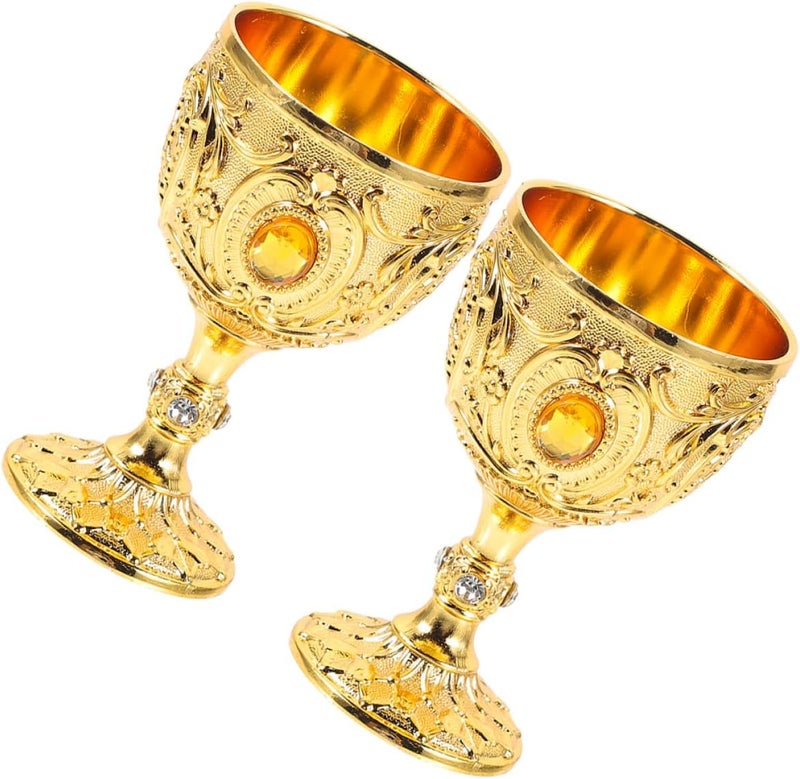 CHILDWEET Retro Small Liquor Cups 30ml Vintage Glass Drink Cups with Gold Rim Compact Reusable Household 2pcs Set for Home Bar and Party Use - Image 1