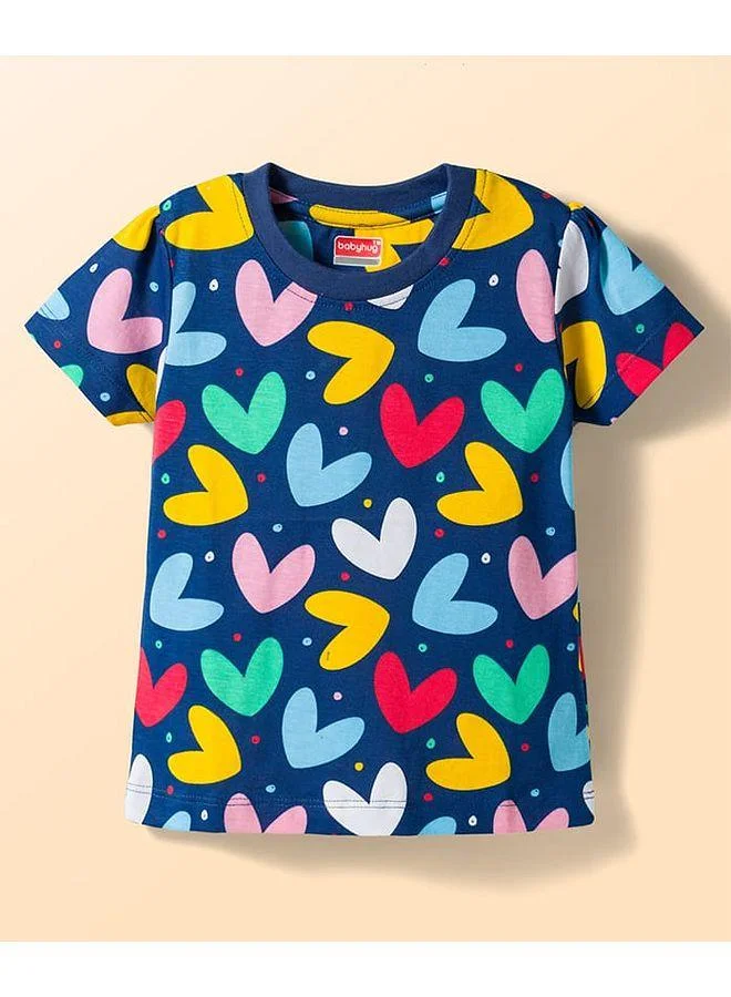 Babyhug Babyhug Cotton Knit Heart Printed Pajama & Short Pajama Set - Multicolor