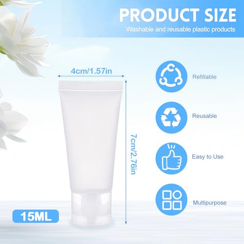 VANTOBEST 20Pcs Transparent Plastic Empty Tubes with Flip Cap Soft Tubes Squeeze Bottle Facial Cleaning Bottles Refillable Makeup Sample Holder Dispenser (15ml/0.5oz) - Image 2
