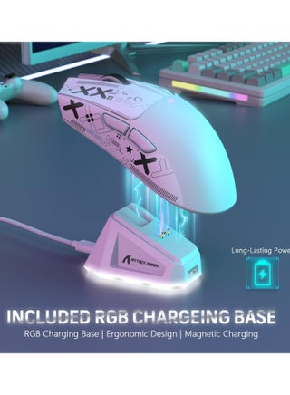 ماوس ألعاب لاسلكي خفيف الوزن X11 مع قاعدة شحن RGB، وضع ثلاثي - 2.4 جيجاهرتز/USB-C سلكي/بلوتوث، 22 ألف نقطة في البوصة، مستشعر بصري PAW3311، مفتاح HUYU، 5 أزرار قابلة للبرمجة لأجهزة الكمبيوتر الشخصية/ماك (أبيض وملصق) - view 3